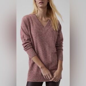 Athleta Wool/Cashmere Vital V-Neck Tunic, Pink Marl, M